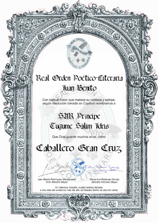 Caballero Gran Cruz príncipe Tugume Salim Idris